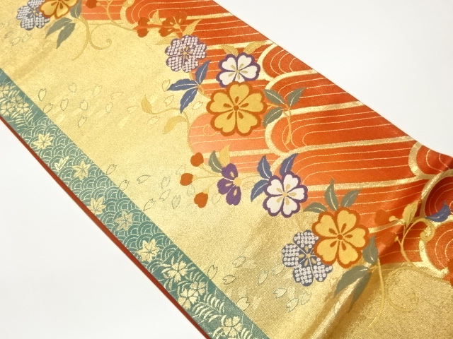 桜に紅葉・青海波模様織出し袋帯